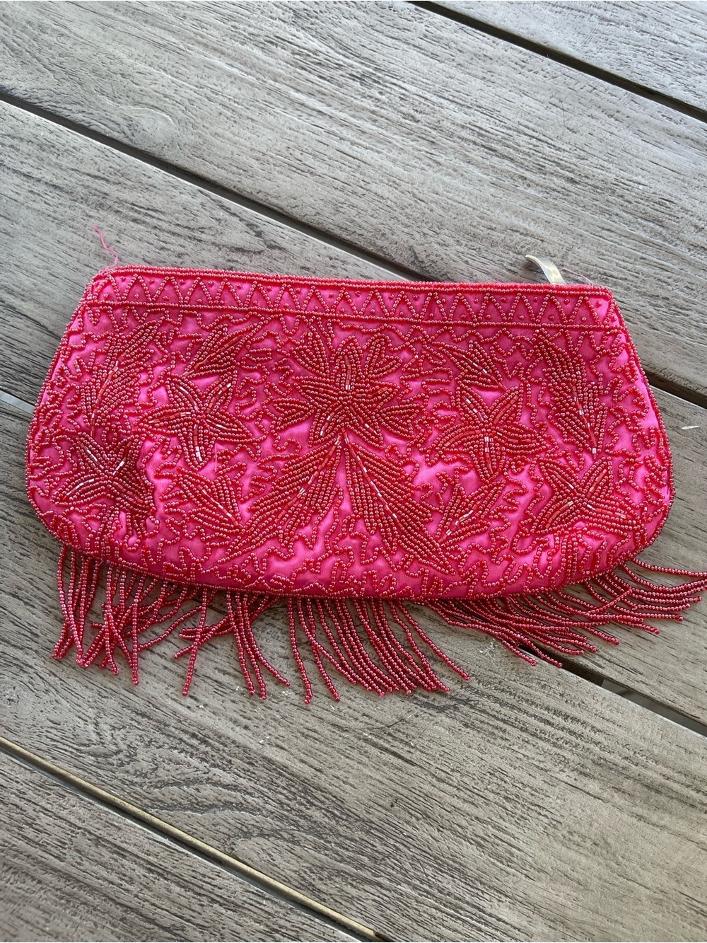Pink Beaded Fringe Evening Clutch
